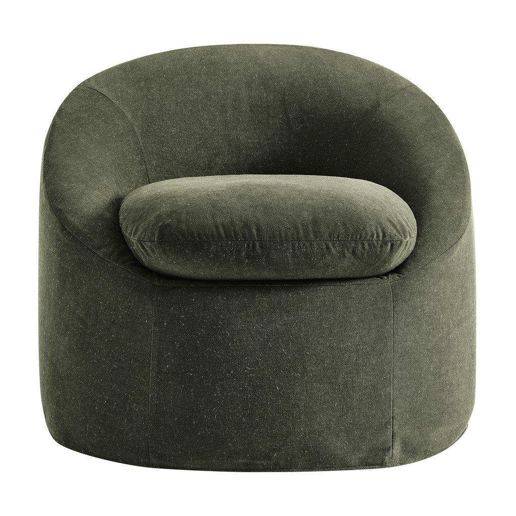 Sadie Slipcovered Linen-Blend Round Accent Chair - Sage