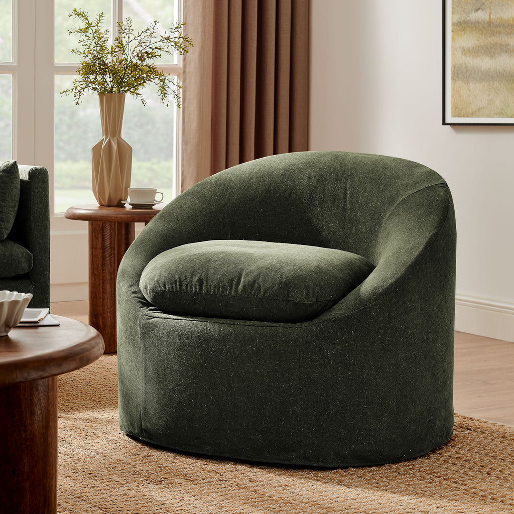 Sadie Slipcovered Linen-Blend Round Accent Chair - Sage