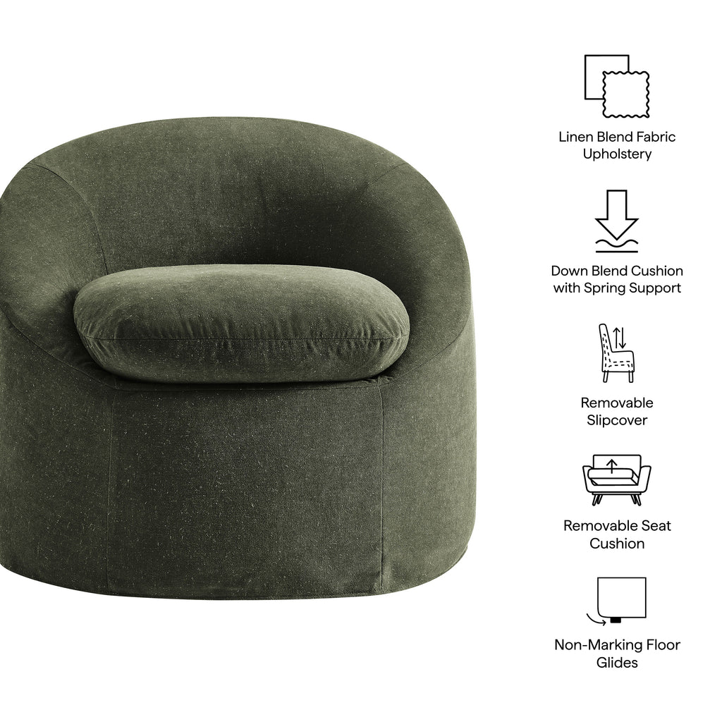 Sadie Slipcovered Linen-Blend Round Accent Chair - Sage