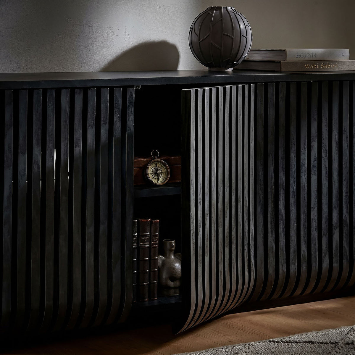 Fortitude 75" Curved Sideboard Storage Cabinet - Black