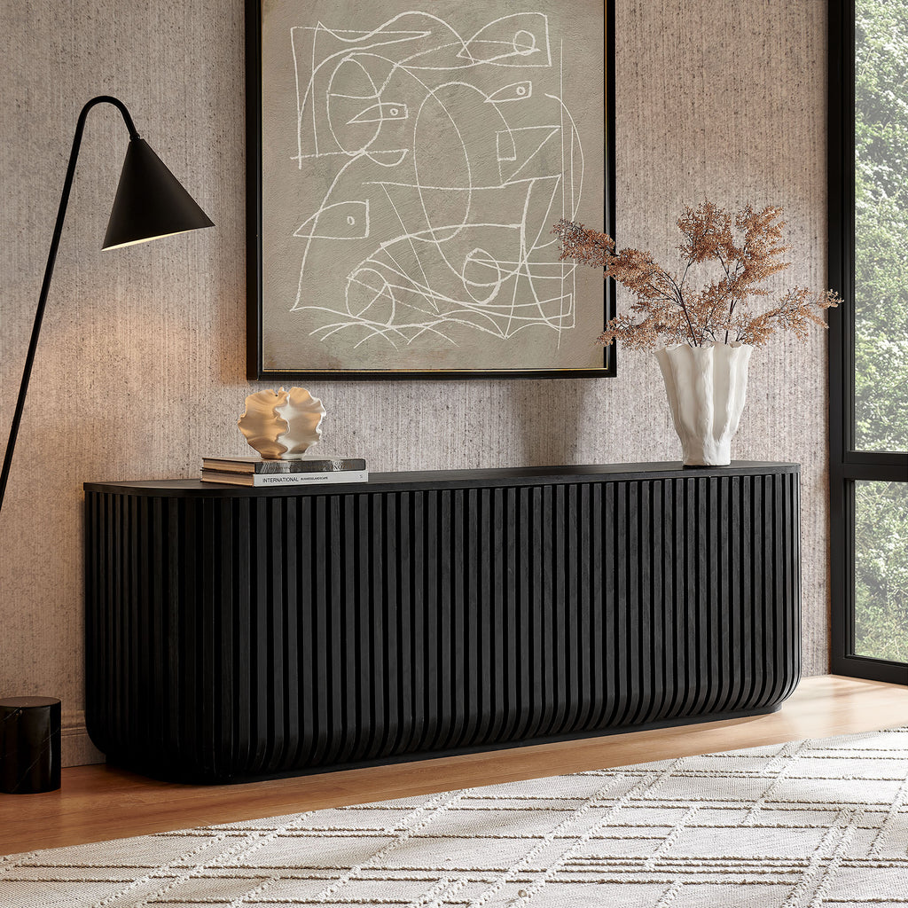 Fortitude 75" Curved Sideboard Storage Cabinet - Black