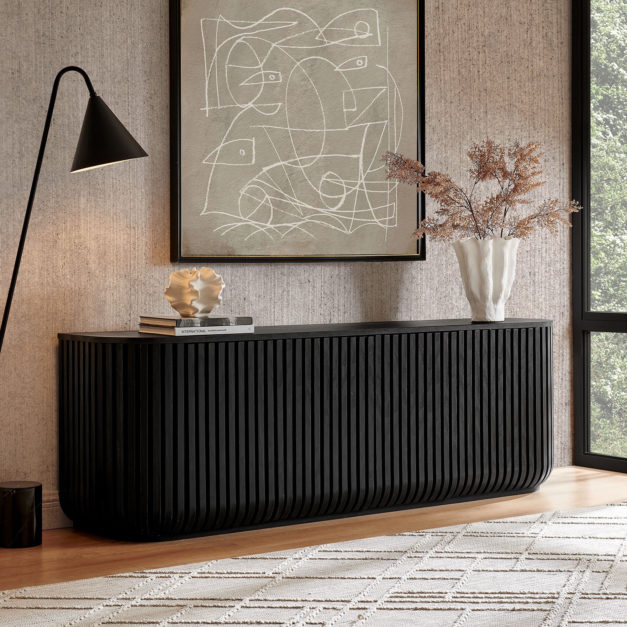 Fortitude 75" Curved Sideboard Storage Cabinet - Black