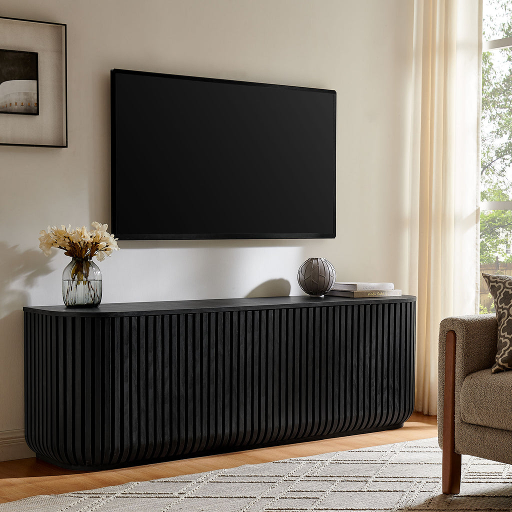 Fortitude 75" Curved Sideboard Storage Cabinet - Black