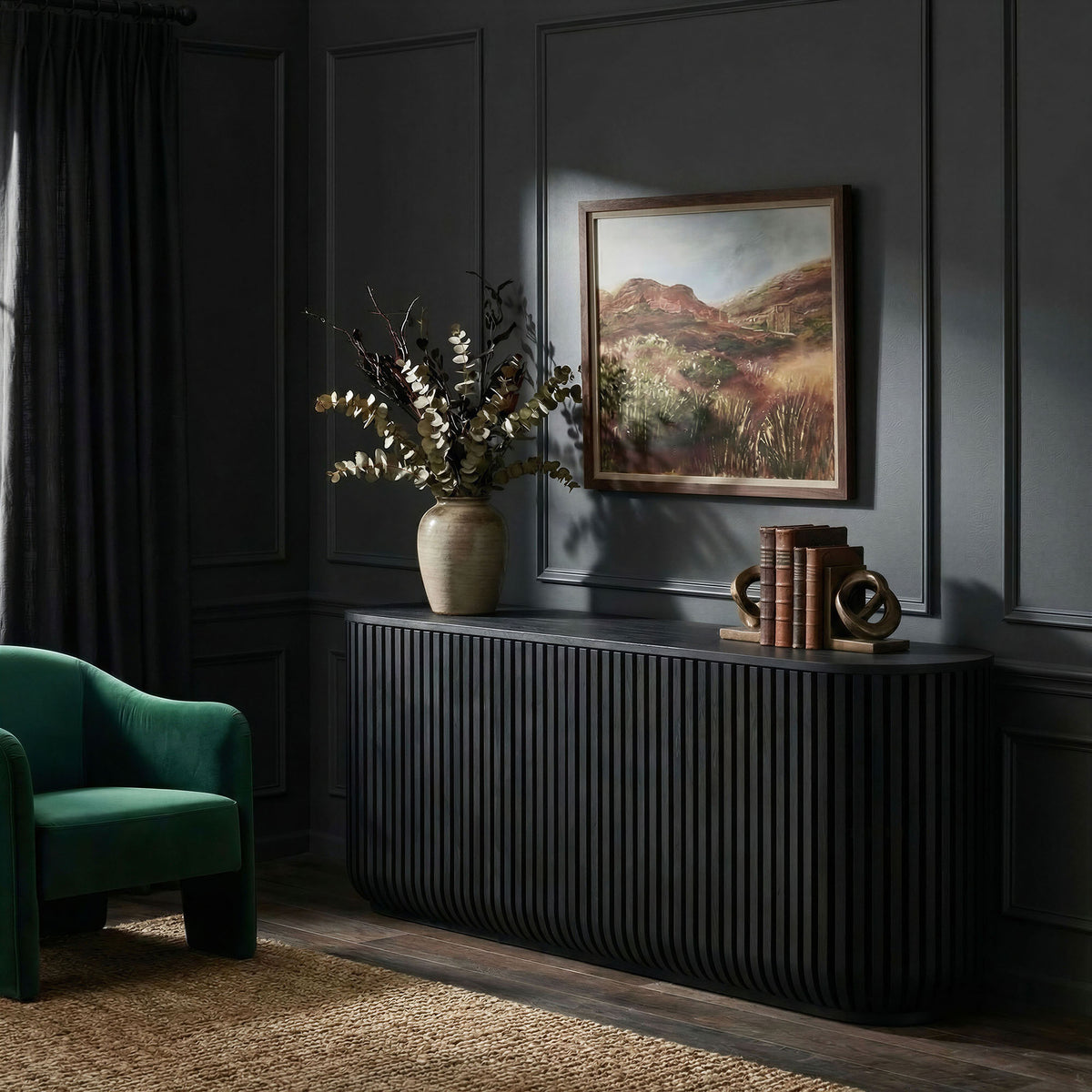 Fortitude 75" Curved Sideboard Storage Cabinet - Black