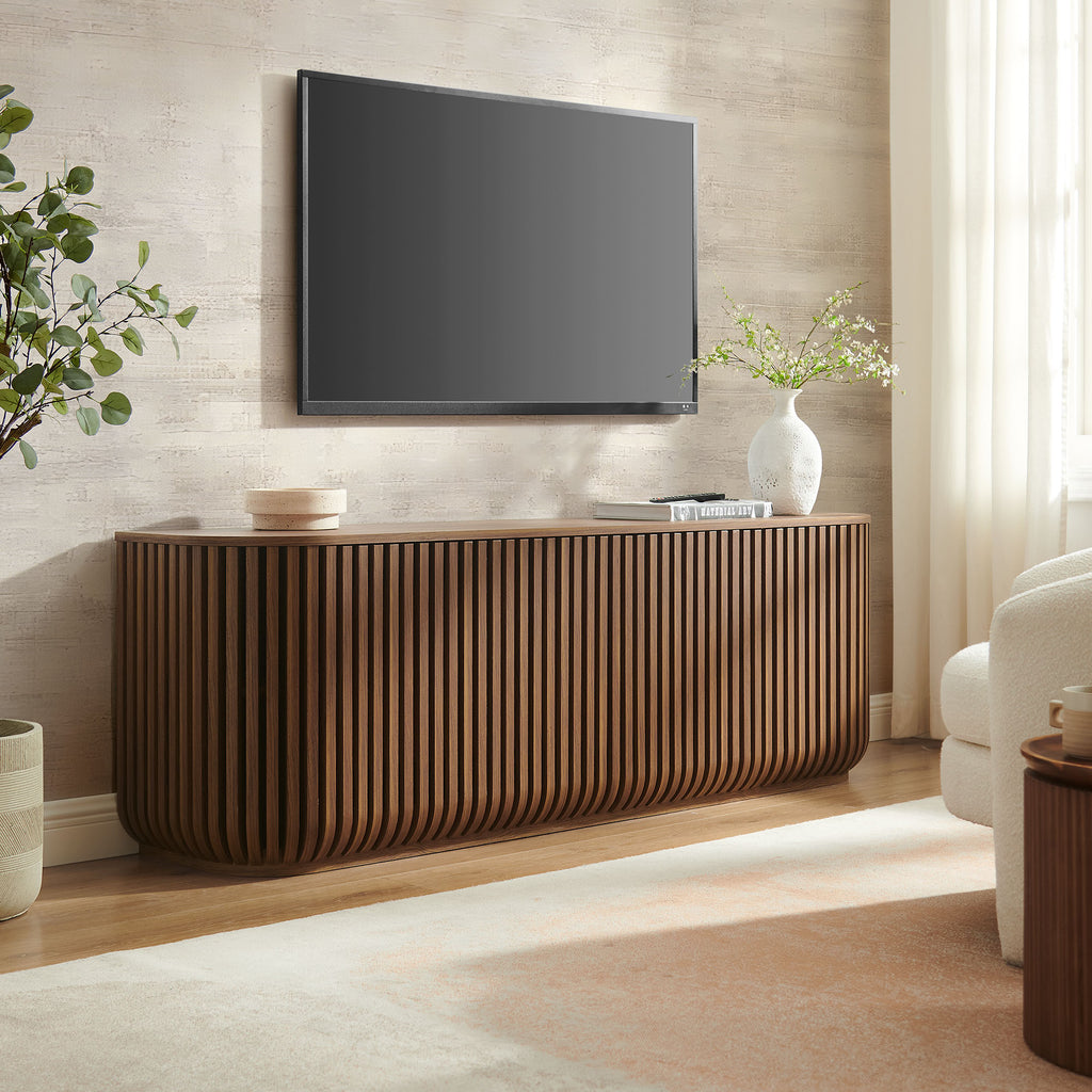 Fortitude 75" Curved Sideboard Storage Cabinet - Walnut