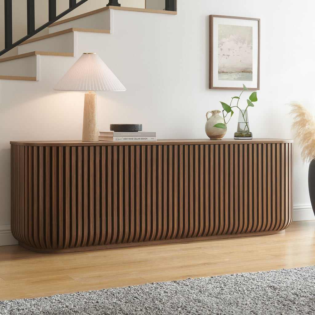 Fortitude 75" Curved Sideboard Storage Cabinet - Walnut