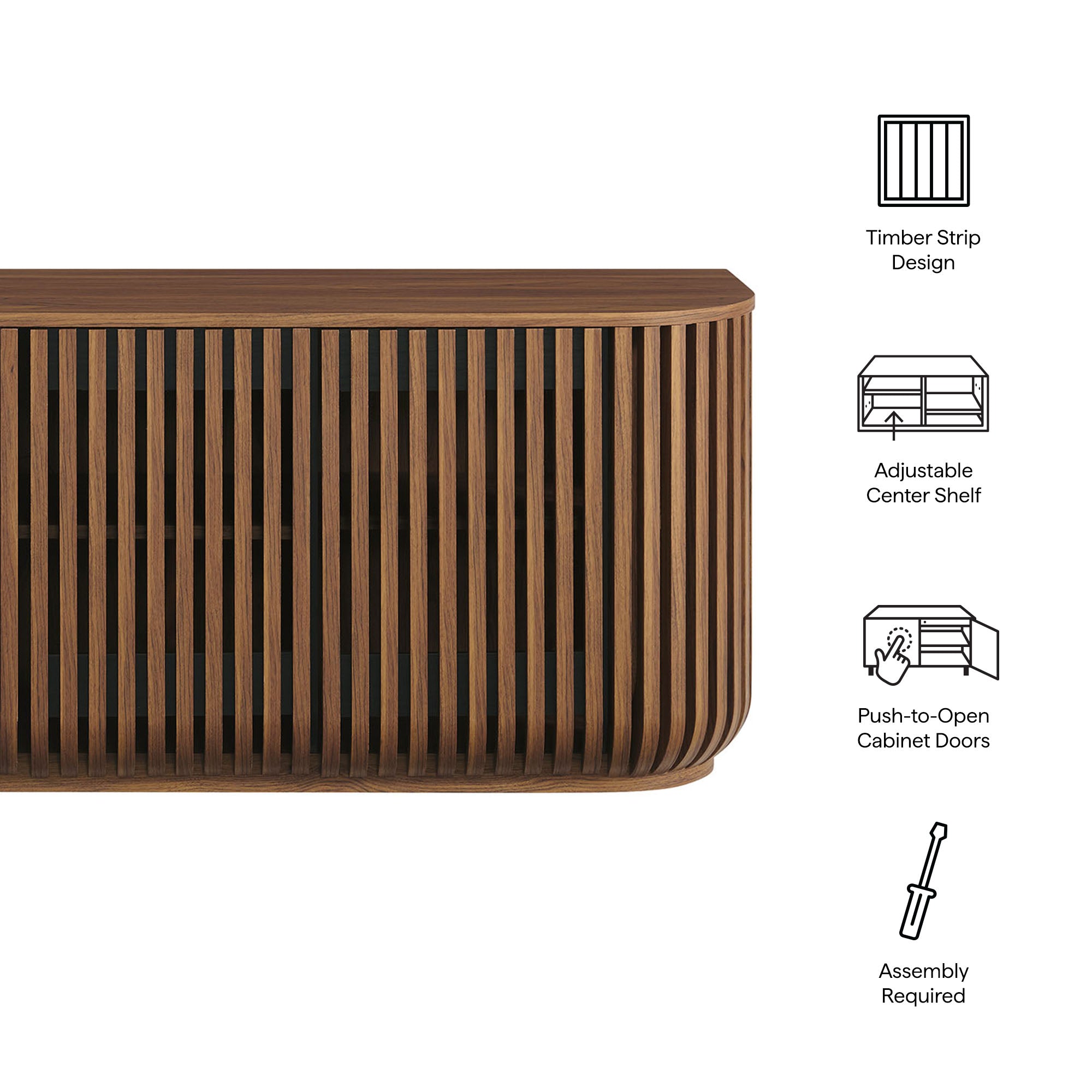 Fortitude 75" Curved Sideboard Storage Cabinet - Walnut