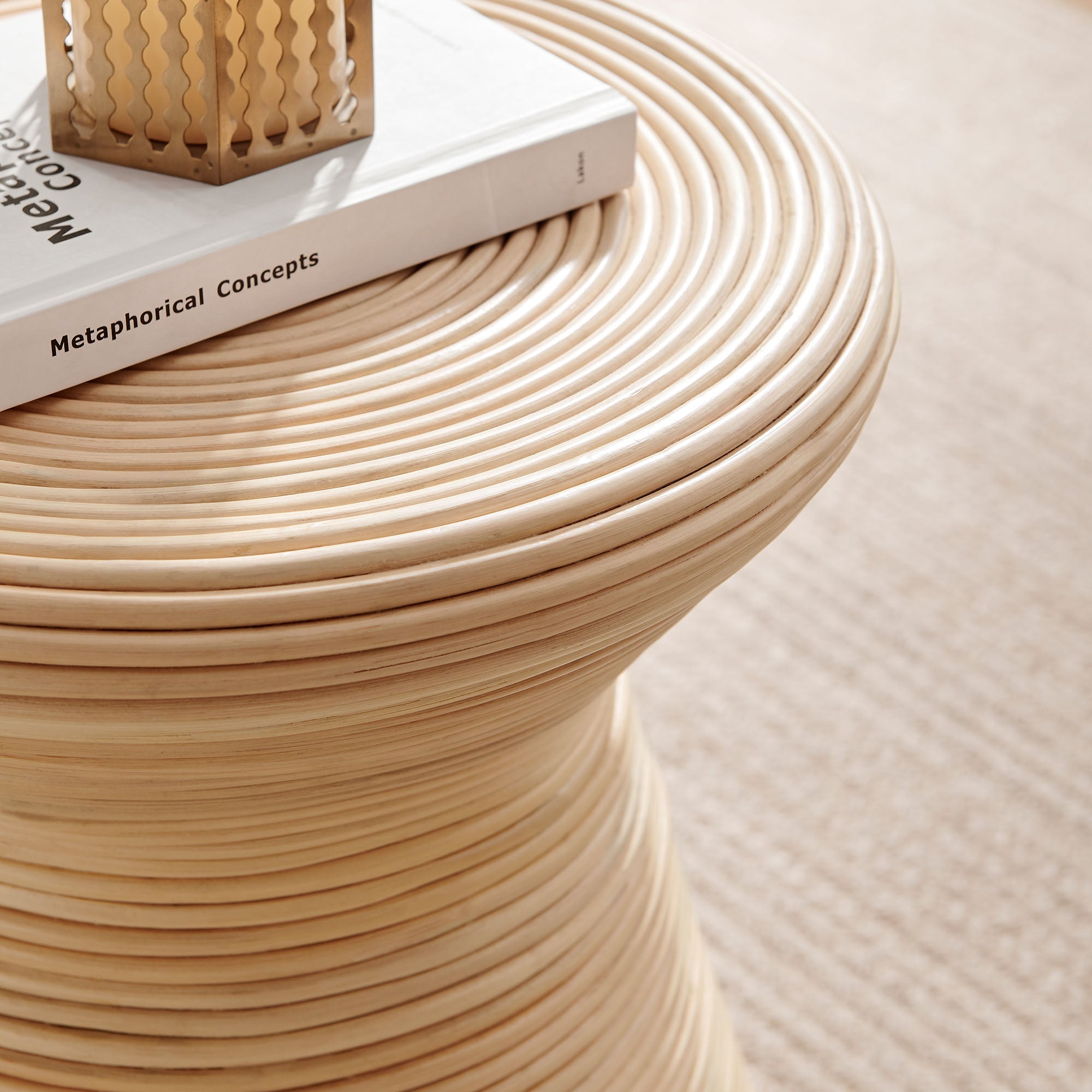 Tavi Hourglass Natural Rattan Round Side Table