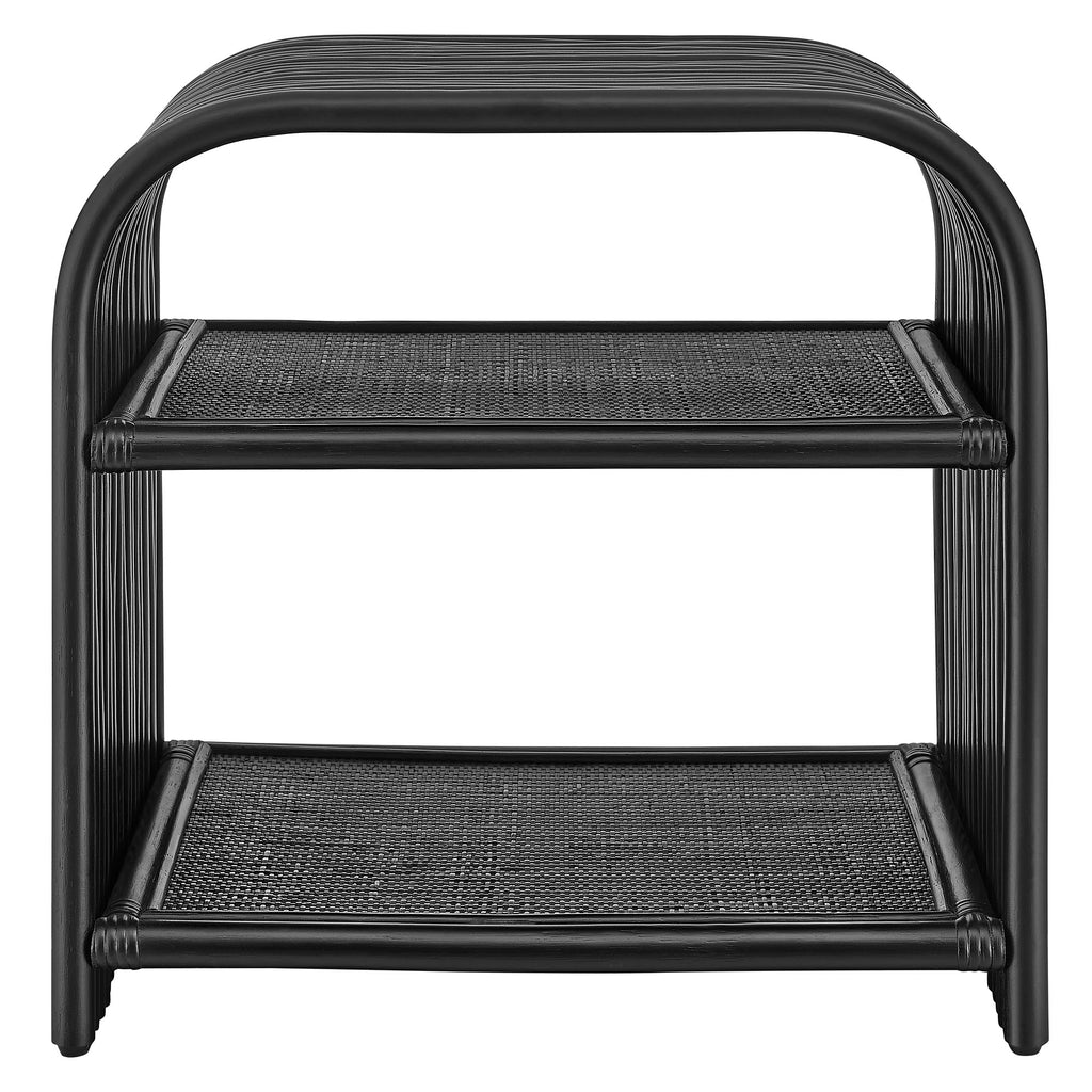 Eve Curved Natural Rattan Side Table - Black