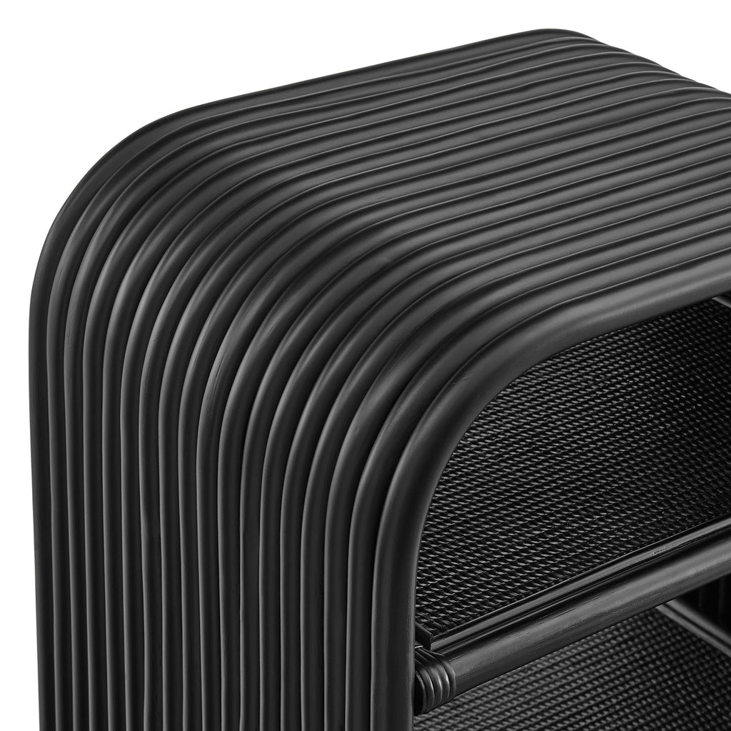 Eve Curved Natural Rattan Side Table - Black