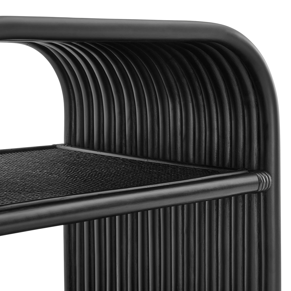 Eve Curved Natural Rattan Side Table - Black