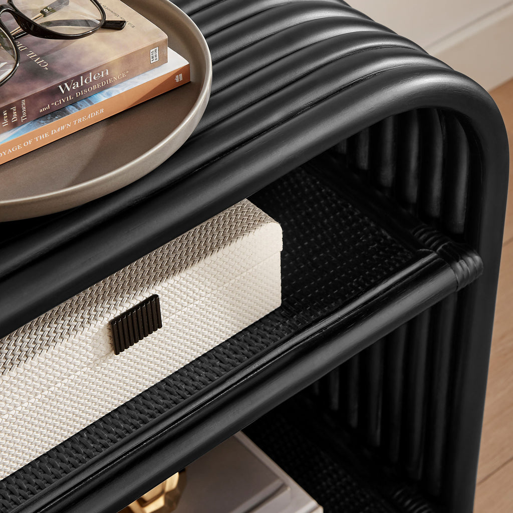 Eve Curved Natural Rattan Side Table - Black