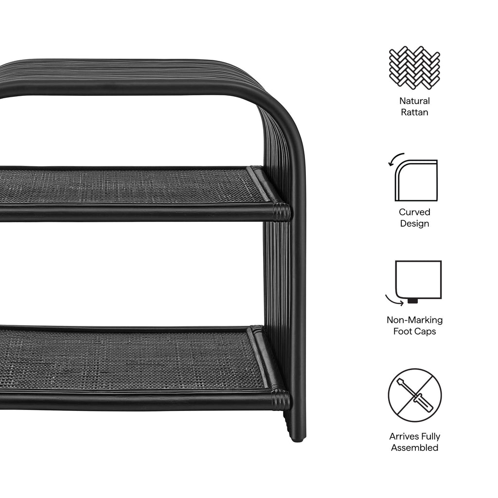 Eve Curved Natural Rattan Side Table - Black