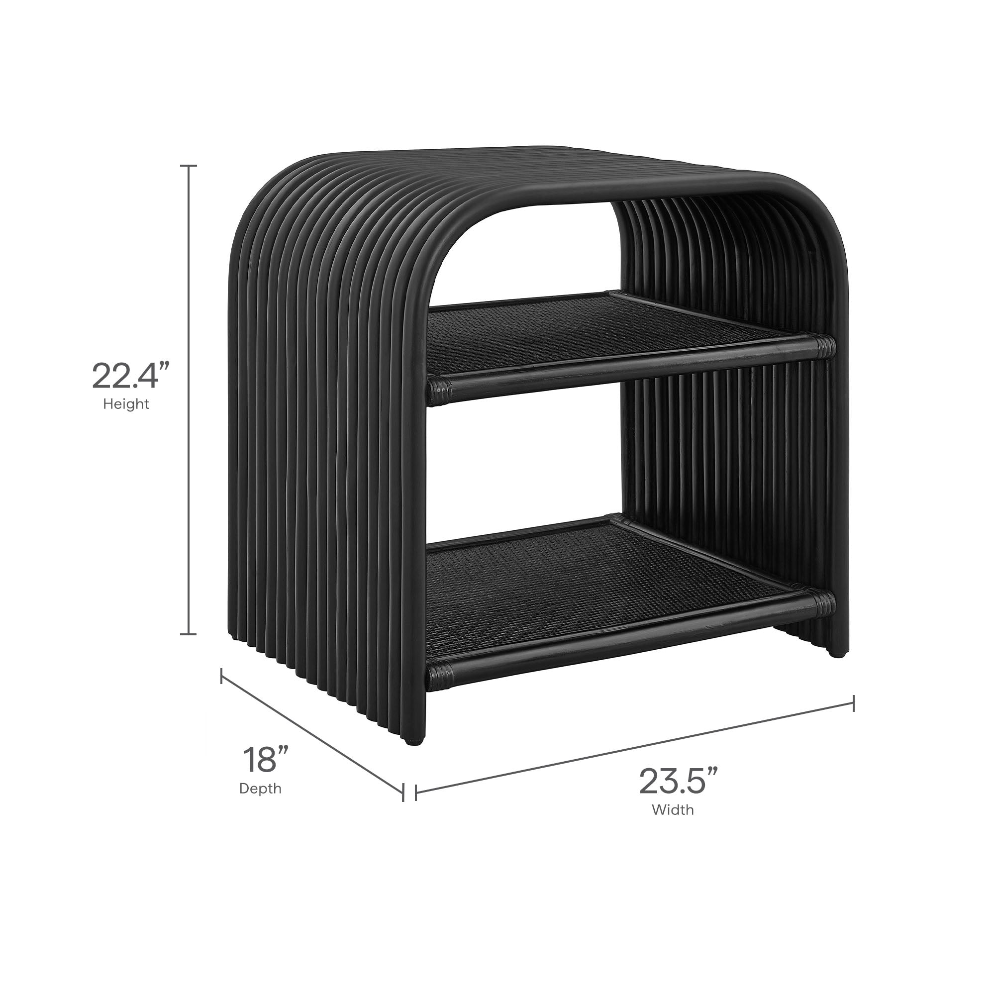 Eve Curved Natural Rattan Side Table - Black