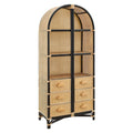 Jane 71 Inch Tall Arched Natural Rattan Bookshelf - Natural Black
