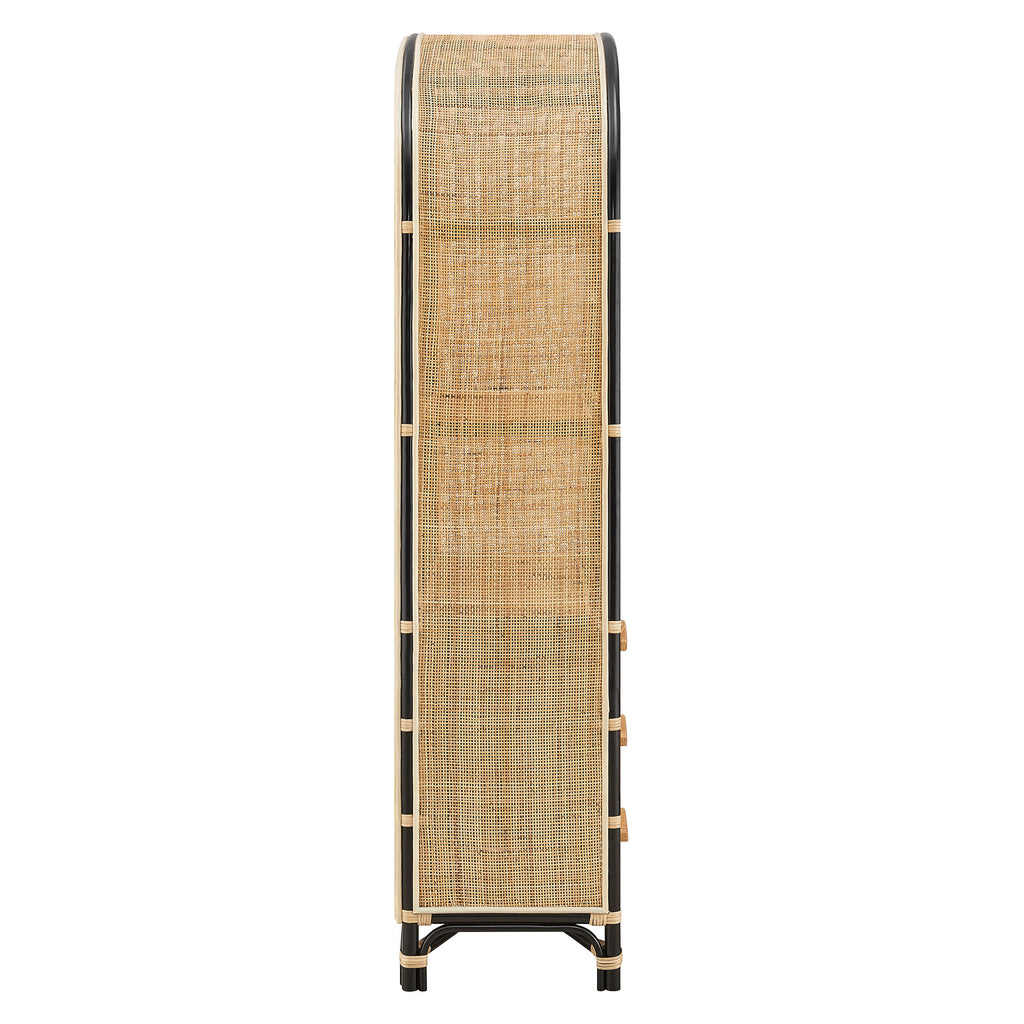 Jane 71 Inch Tall Arched Natural Rattan Bookshelf - Natural Black