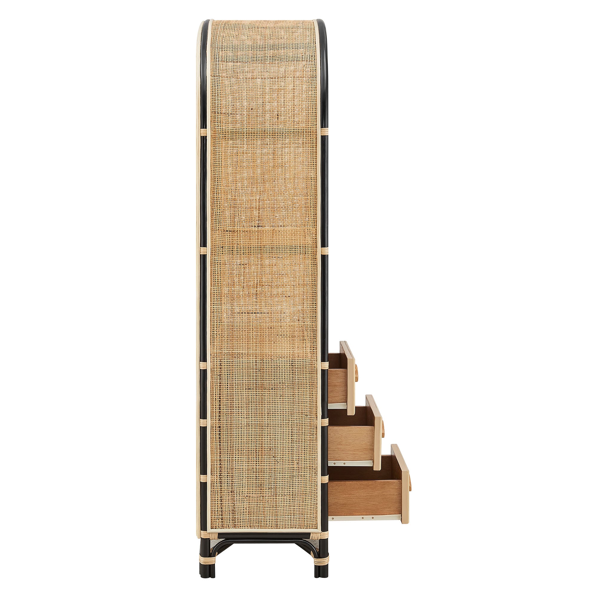 Jane 71 Inch Tall Arched Natural Rattan Bookshelf - Natural Black