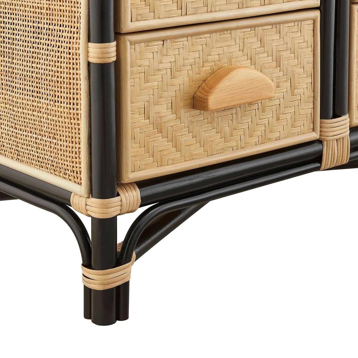 Jane 71 Inch Tall Arched Natural Rattan Bookshelf - Natural Black