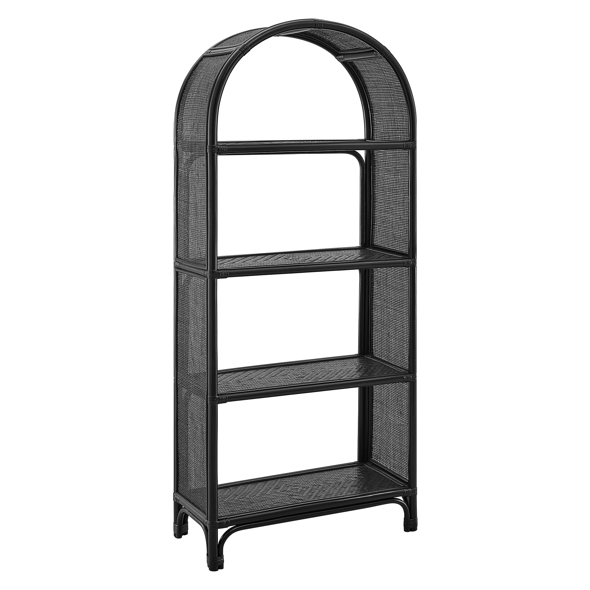 Celeste 67 Inch Tall Arched Natural Rattan Bookshelf - Black