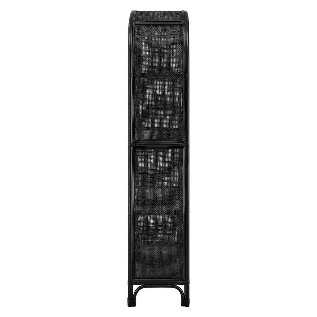 Celeste 67 Inch Tall Arched Natural Rattan Bookshelf - Black
