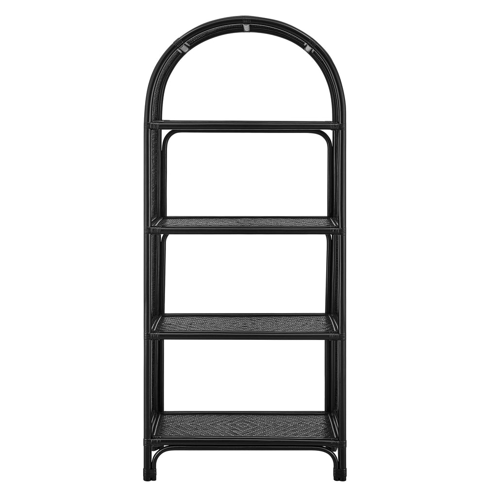 Celeste 67 Inch Tall Arched Natural Rattan Bookshelf - Black