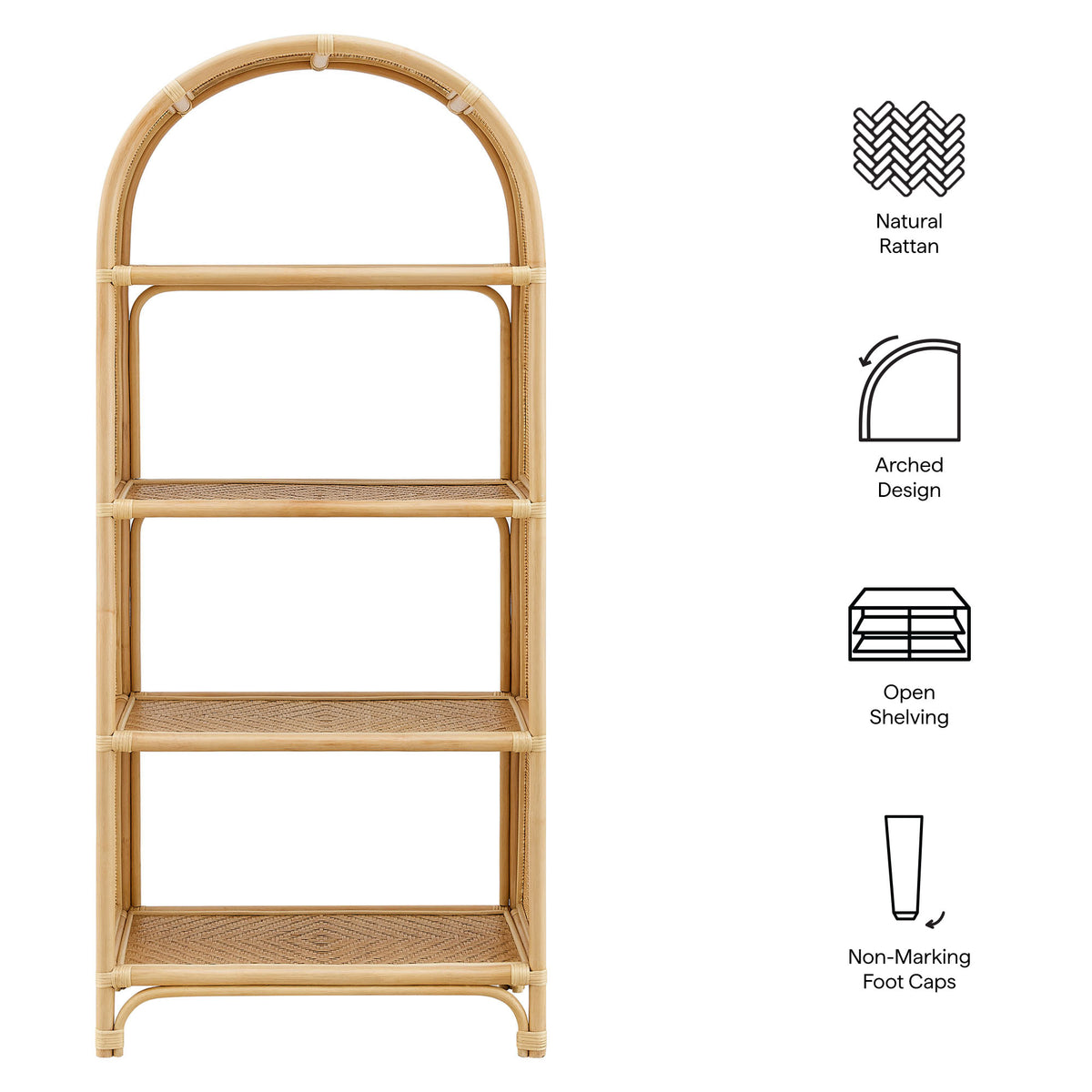 Celeste 67 Inch Tall Arched Natural Rattan Bookshelf
