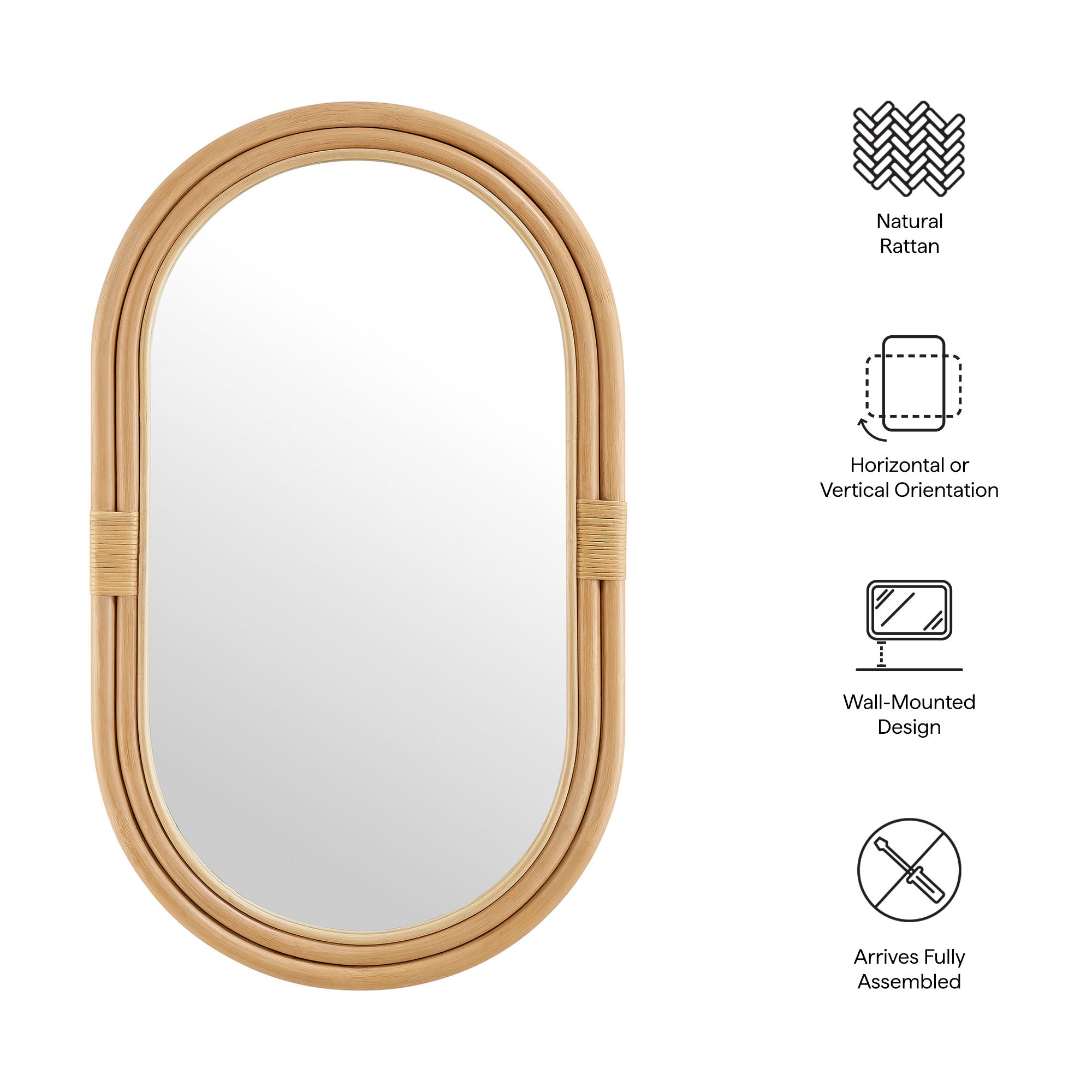 Corsica Oval Rattan Wall Mirror - Natural