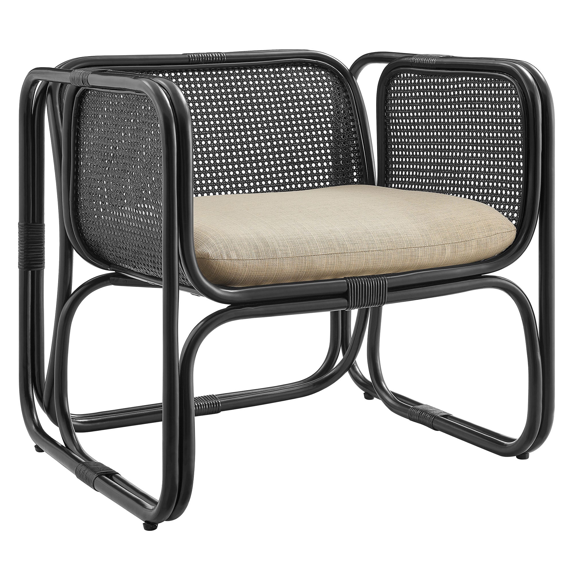 Ellis Natural Rattan Accent Armchair - Black