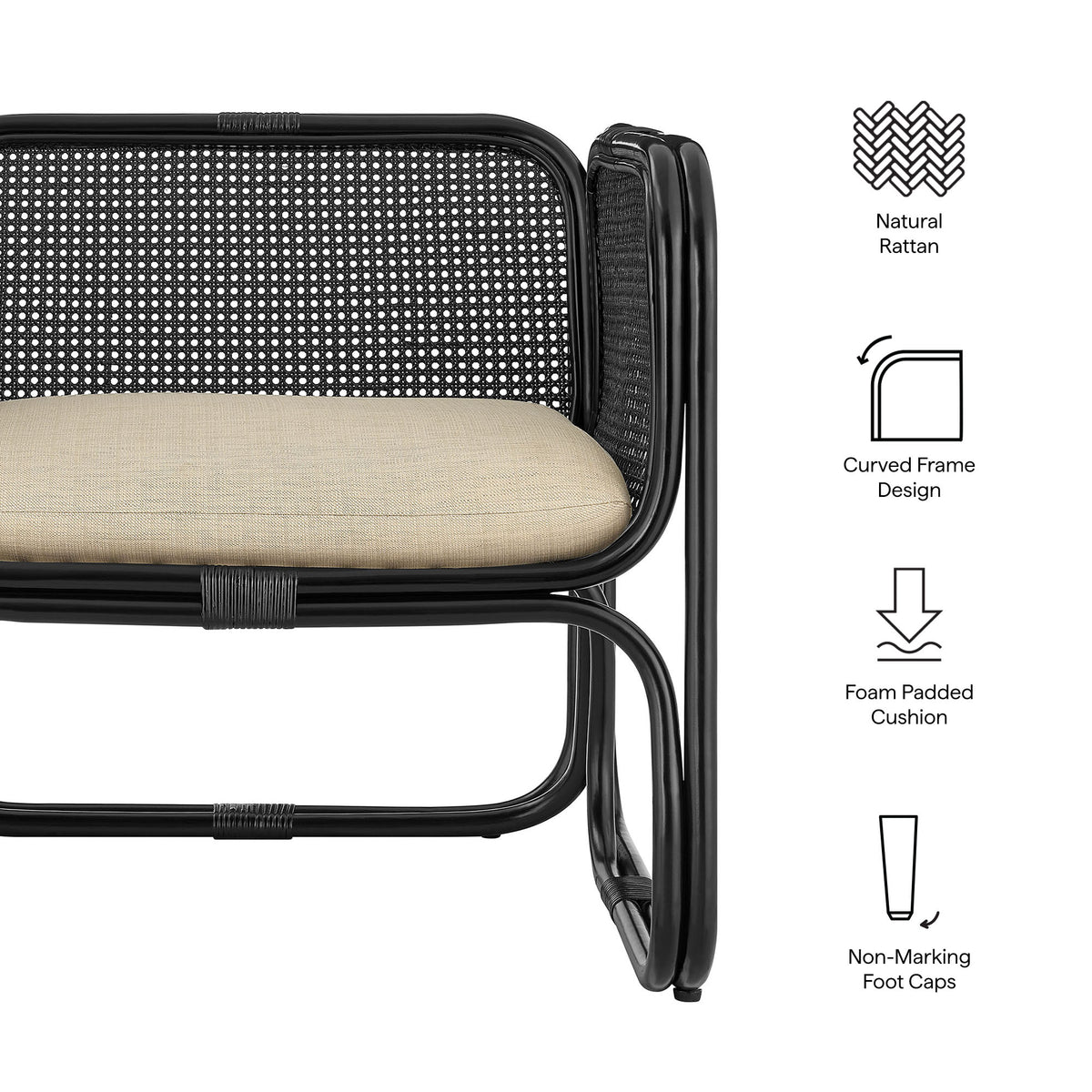 Ellis Natural Rattan Accent Armchair - Black