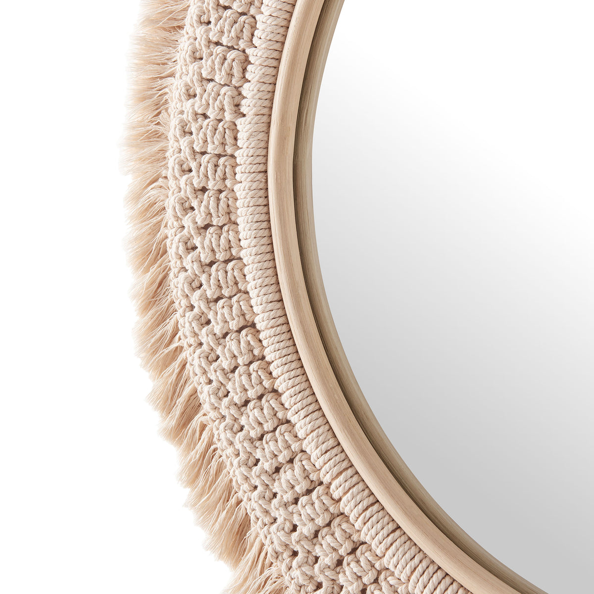 Jade Round Rattan Macrame Wall Mirror - Natural