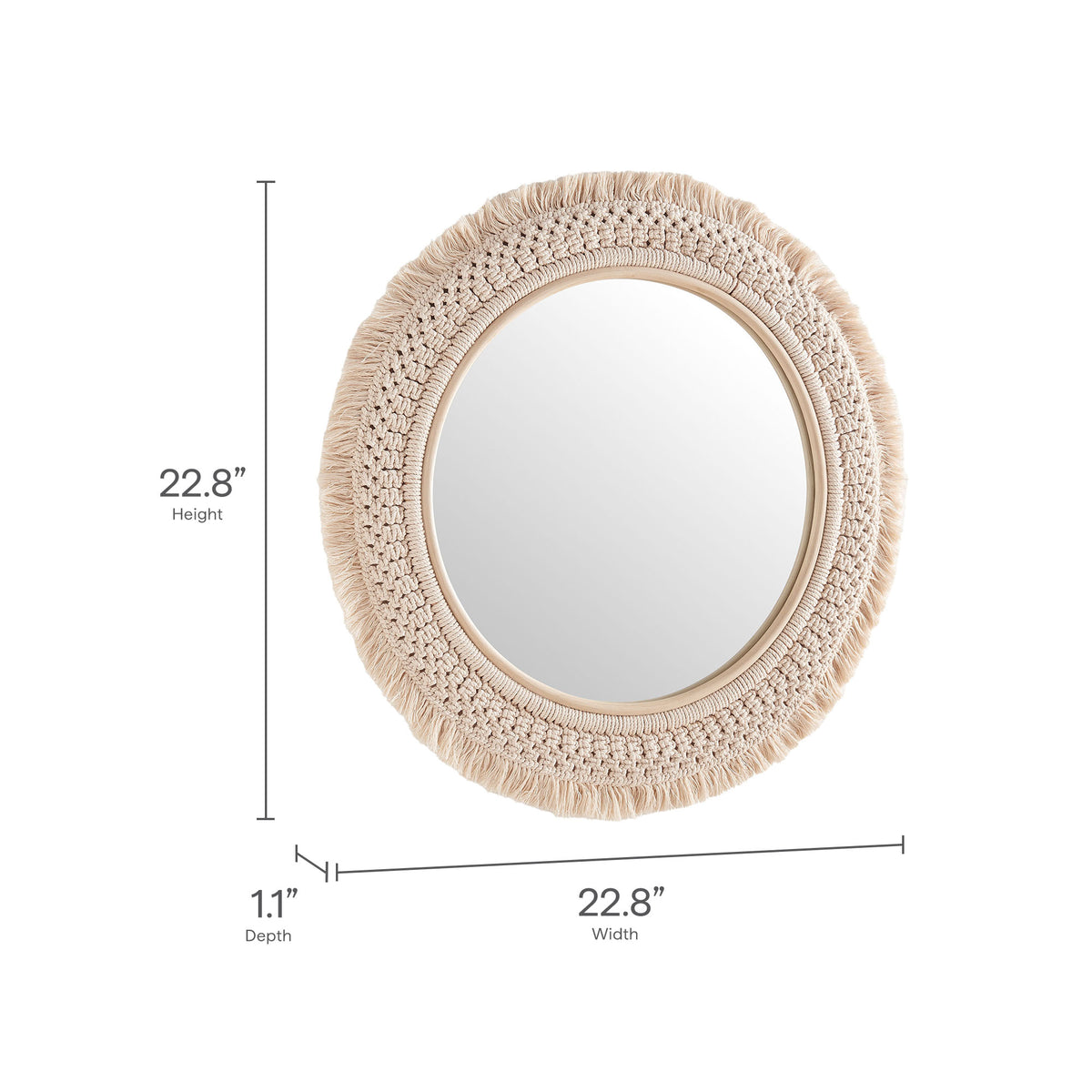 Jade Round Rattan Macrame Wall Mirror - Natural