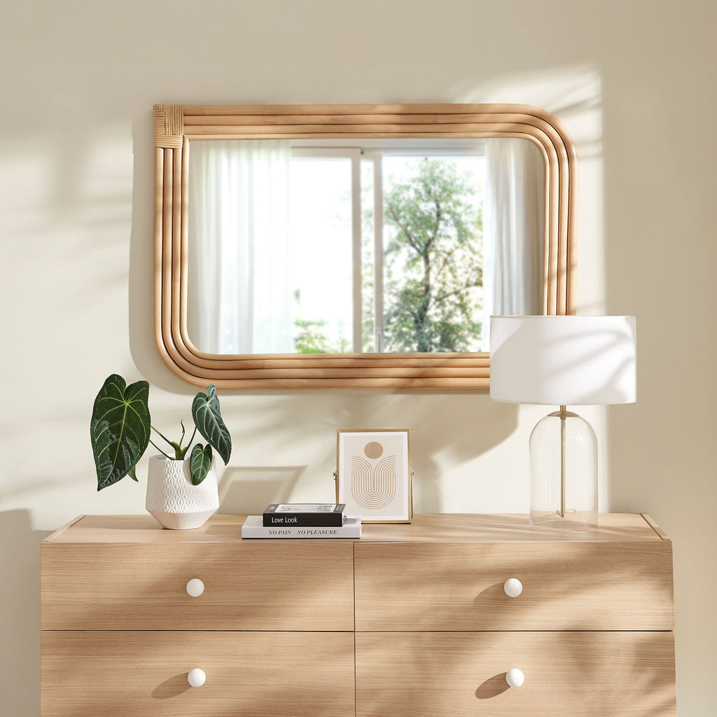Corsica Curved Rectangle Rattan Wall Mirror - Natural