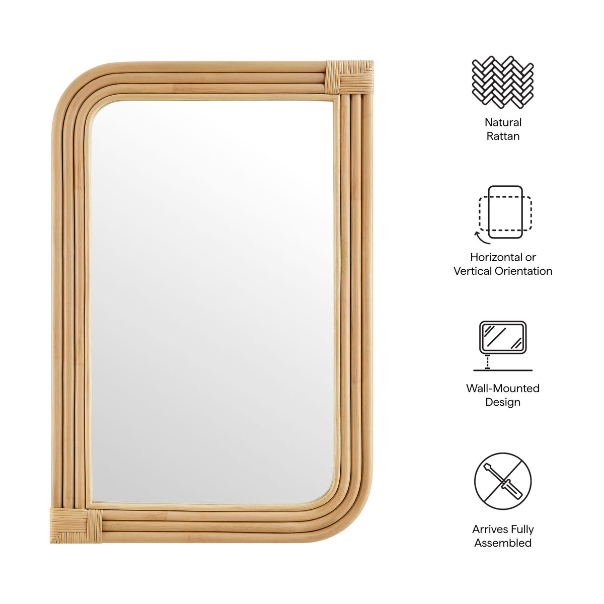 Corsica Curved Rectangle Rattan Wall Mirror - Natural
