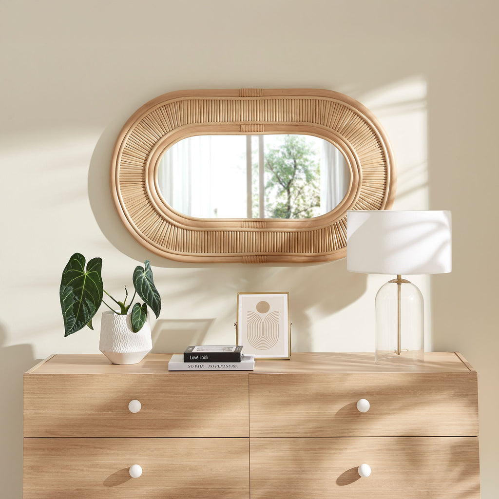 Sovana Oval Rattan Wall Mirror - Natural
