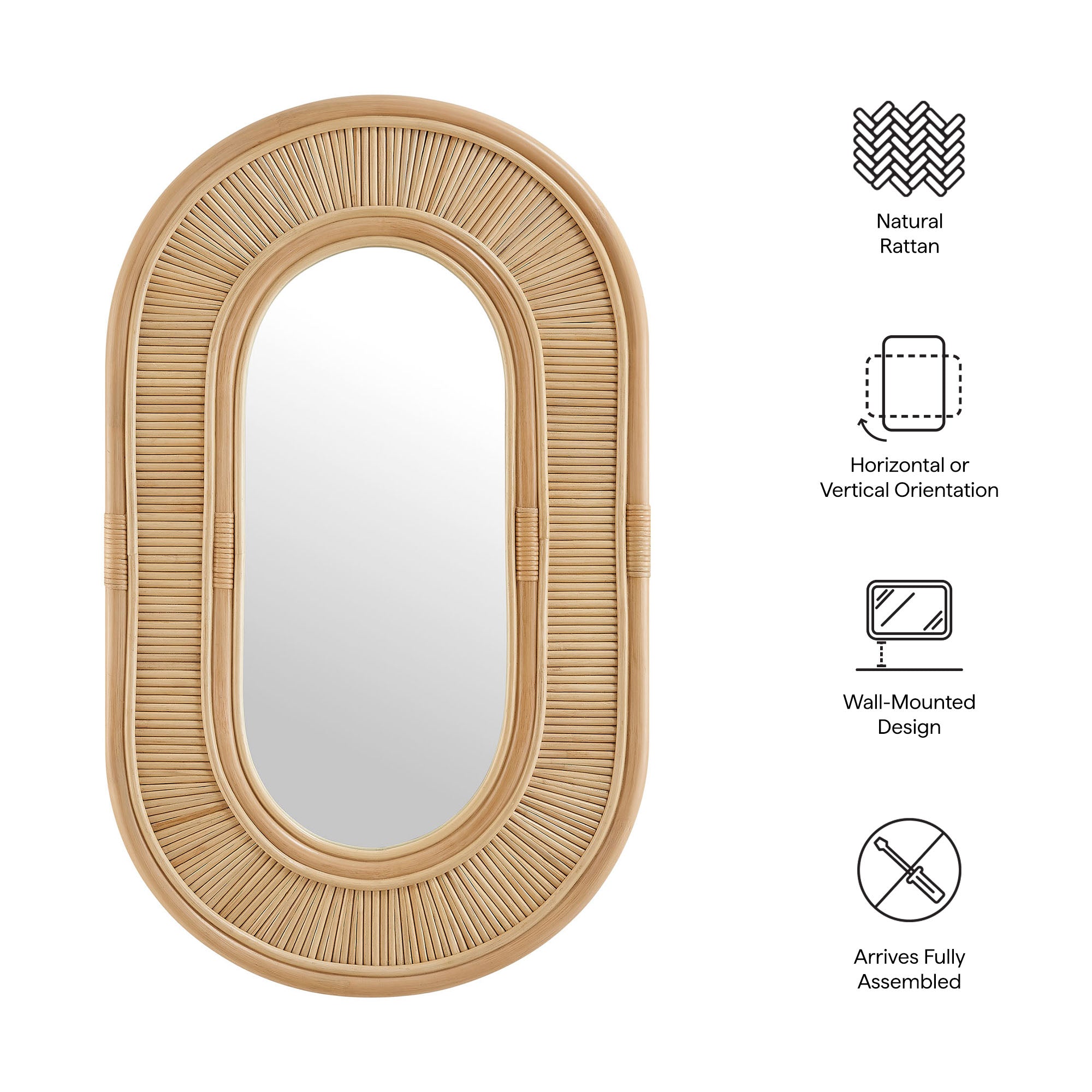 Sovana Oval Rattan Wall Mirror - Natural