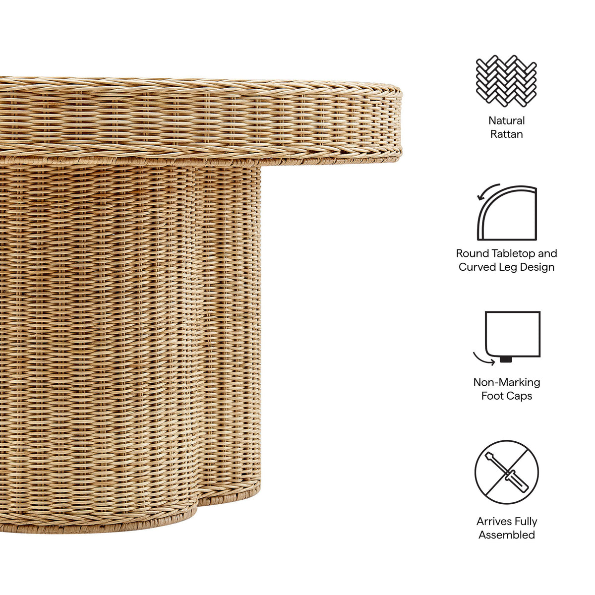 Ainsley 32 Inch Round Natural Rattan Coffee Table