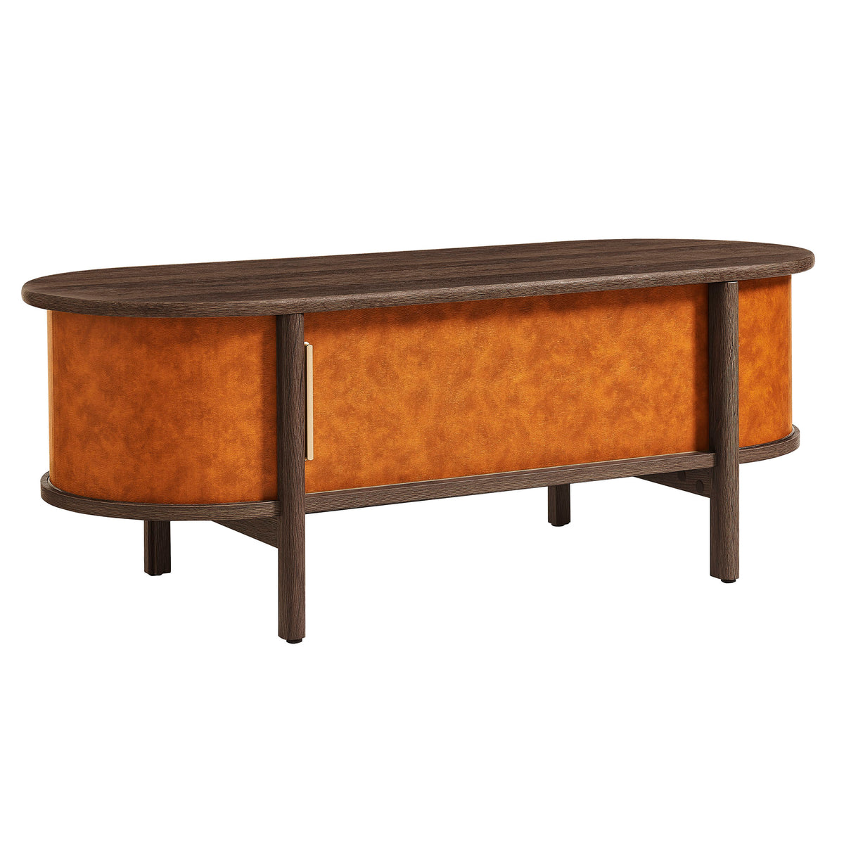 Coralie Curved Vegan Leather Oval Coffee Table - Walnut Tan