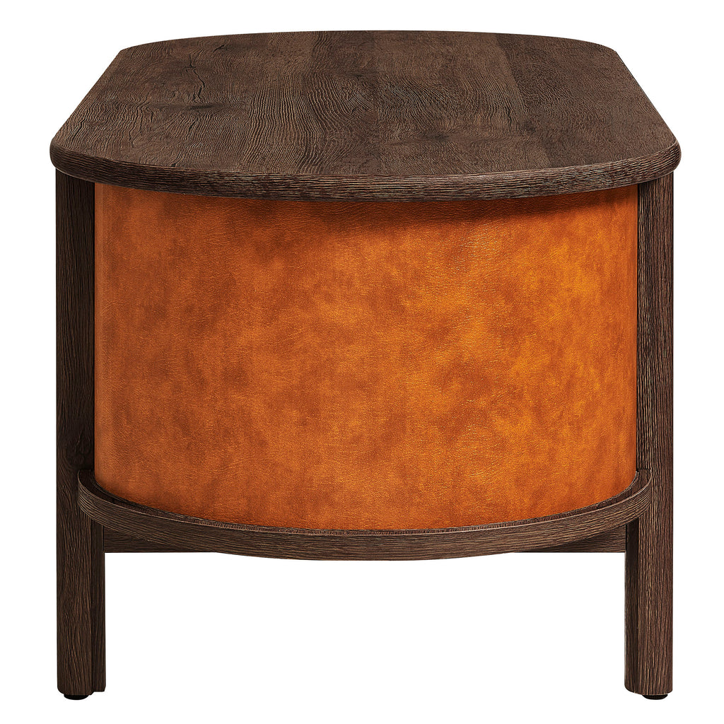 Coralie Curved Vegan Leather Oval Coffee Table - Walnut Tan