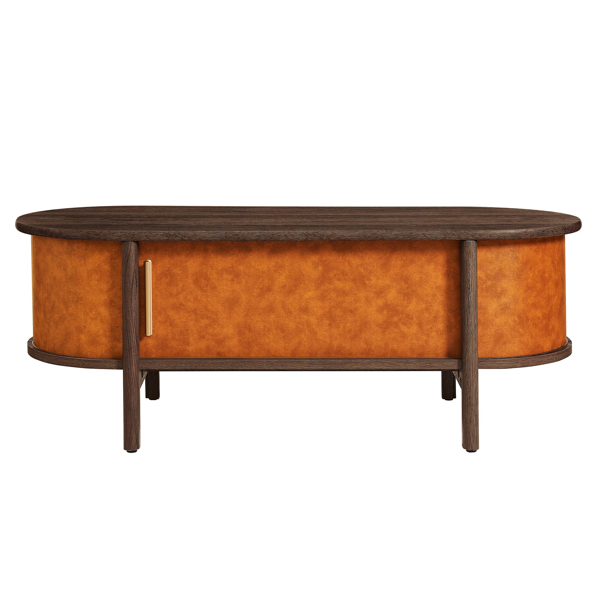 Coralie Curved Vegan Leather Oval Coffee Table - Walnut Tan