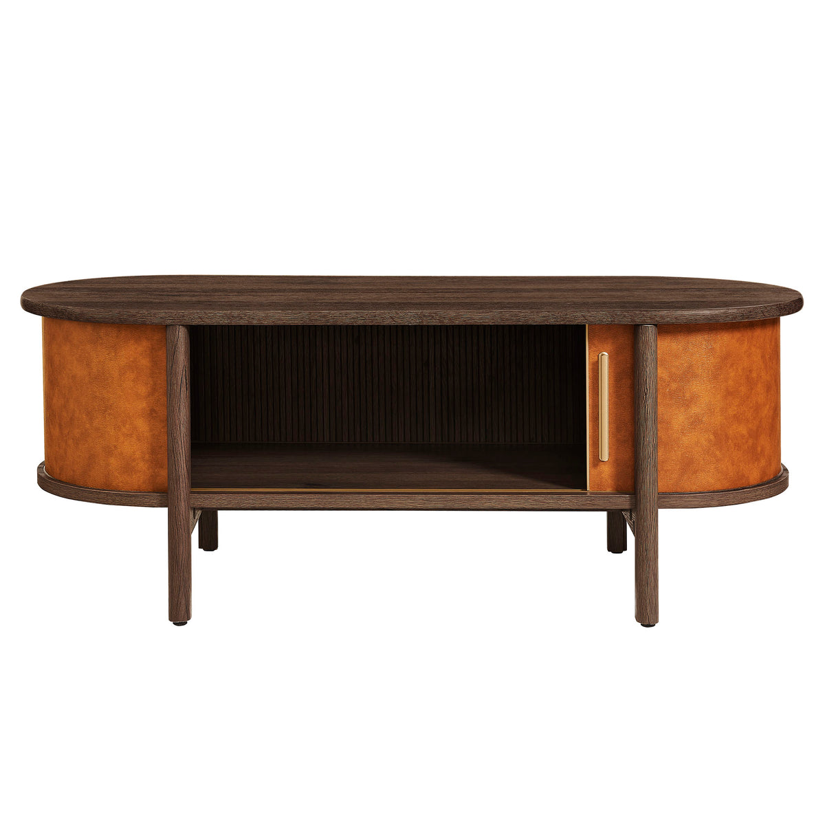 Coralie Curved Vegan Leather Oval Coffee Table - Walnut Tan