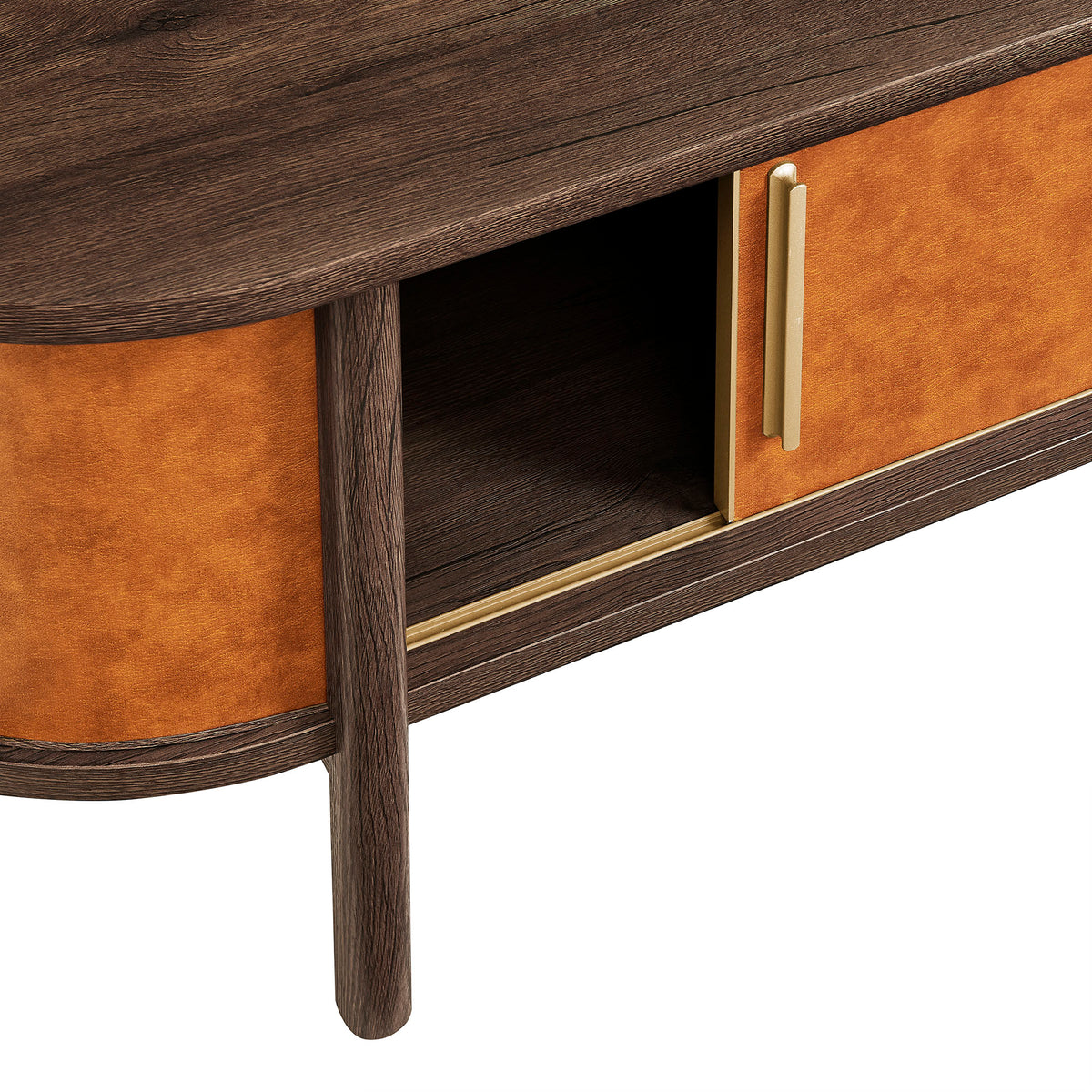 Coralie Curved Vegan Leather Oval Coffee Table - Walnut Tan