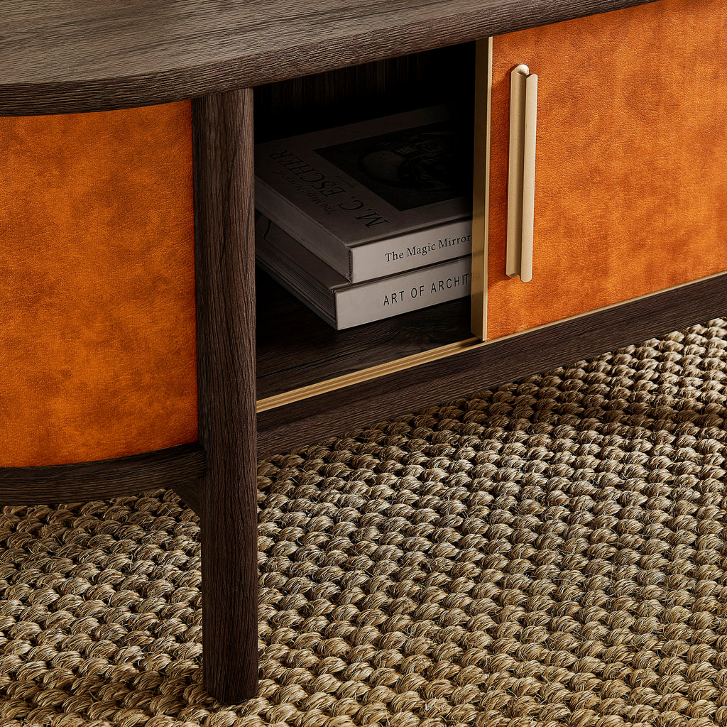 Coralie Curved Vegan Leather Oval Coffee Table - Walnut Tan