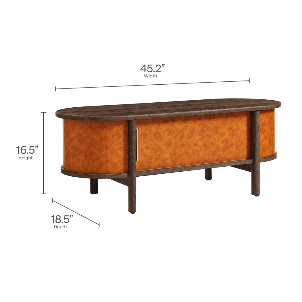 Coralie Curved Vegan Leather Oval Coffee Table - Walnut Tan