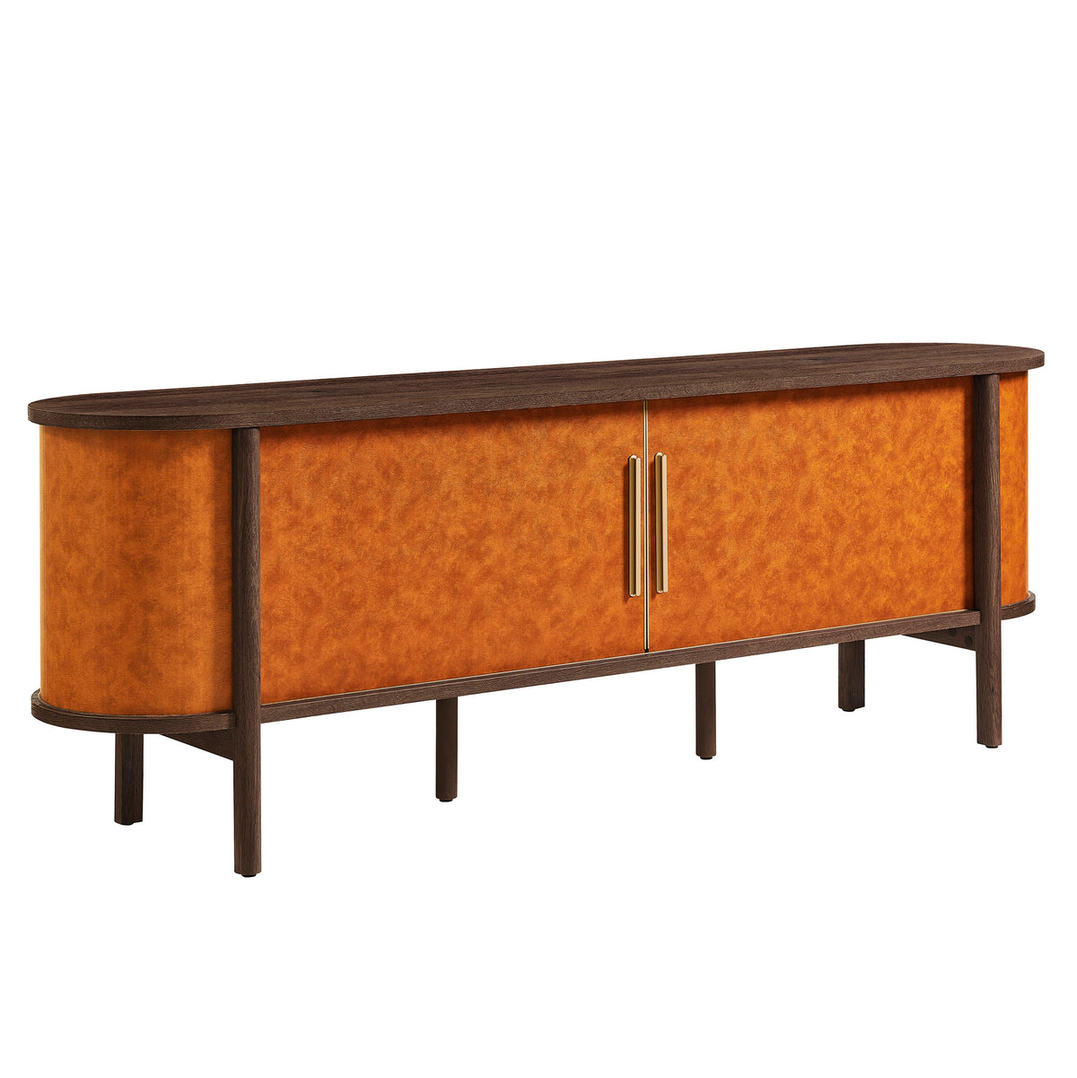 Coralie Curved 71" Vegan Leather Oval TV Stand - Walnut Tan