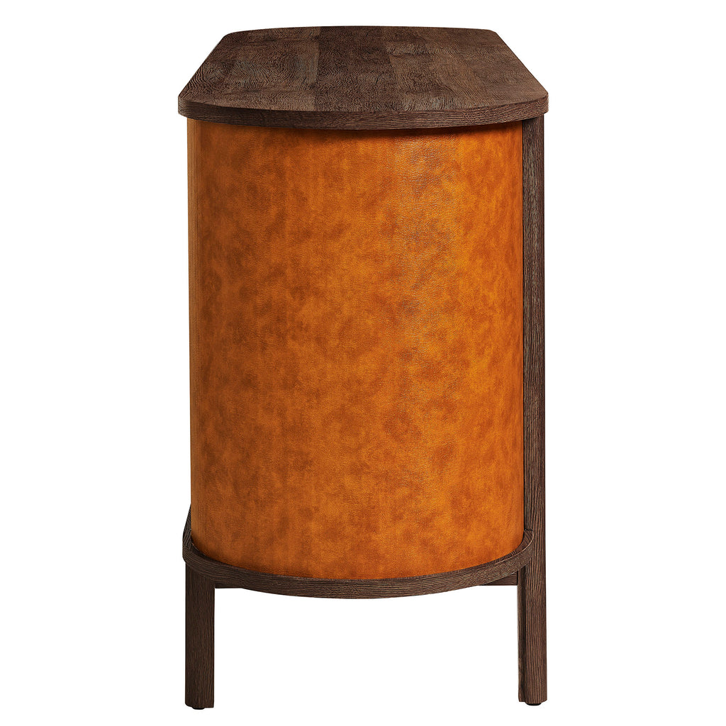 Coralie Curved 71" Vegan Leather Oval TV Stand - Walnut Tan