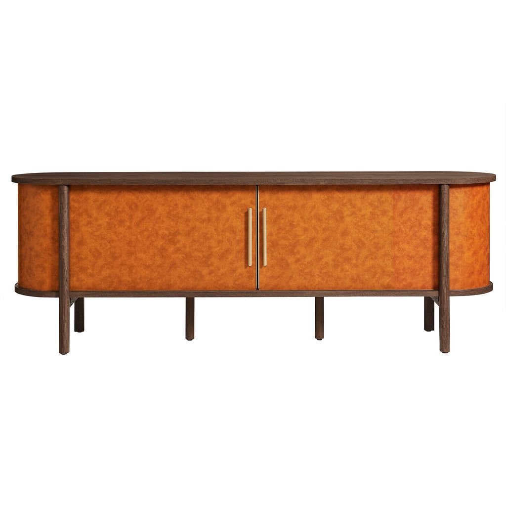 Coralie Curved 71" Vegan Leather Oval TV Stand - Walnut Tan