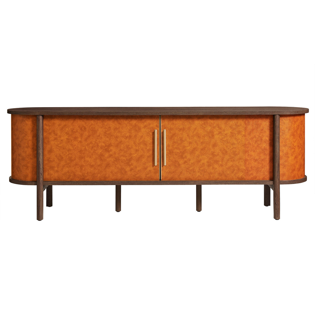 Coralie Curved 71" Vegan Leather Oval TV Stand - Walnut Tan