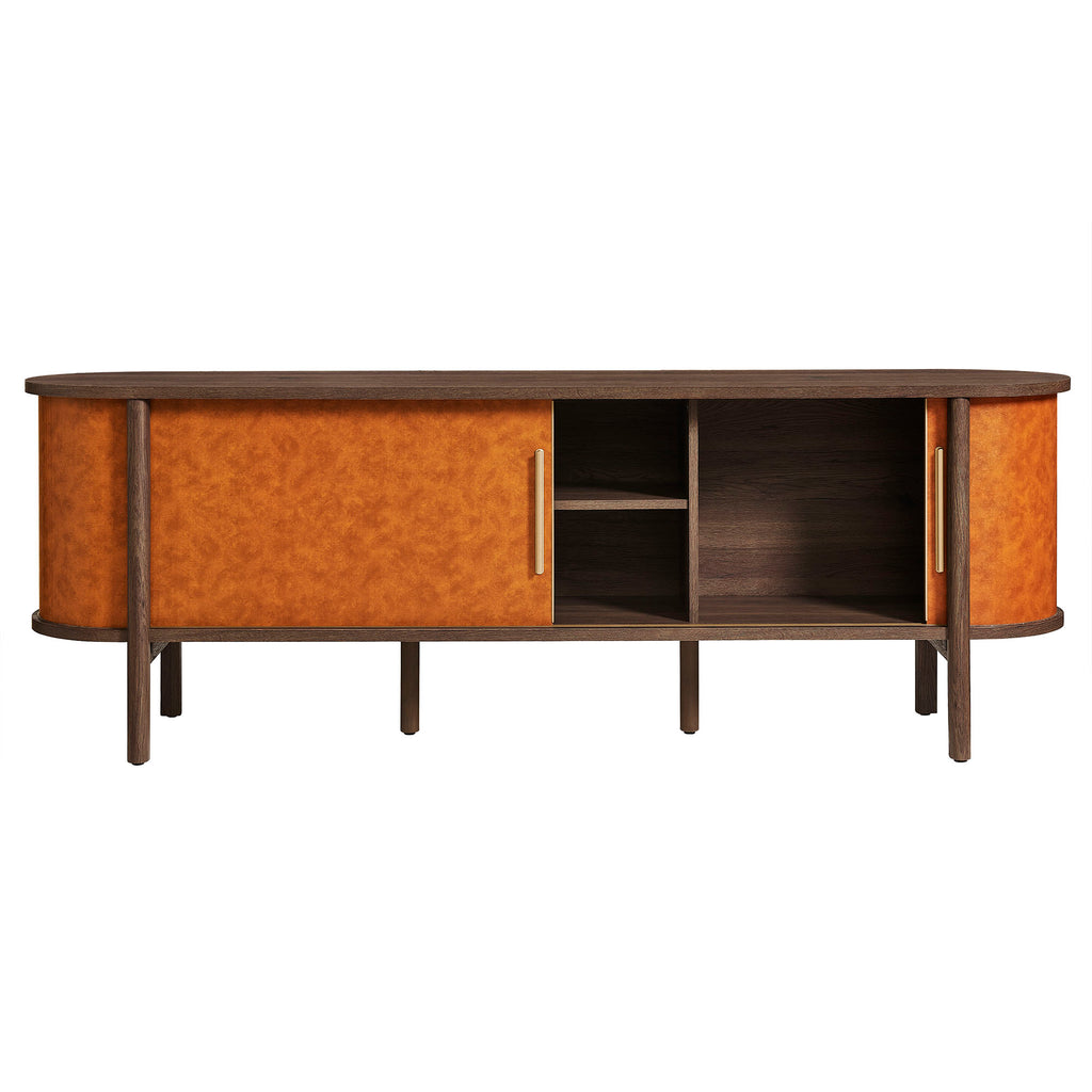 Coralie Curved 71" Vegan Leather Oval TV Stand - Walnut Tan