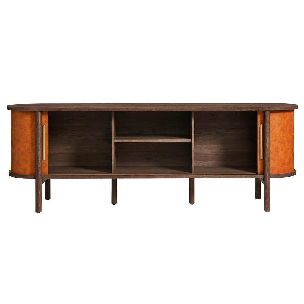 Coralie Curved 71" Vegan Leather Oval TV Stand - Walnut Tan