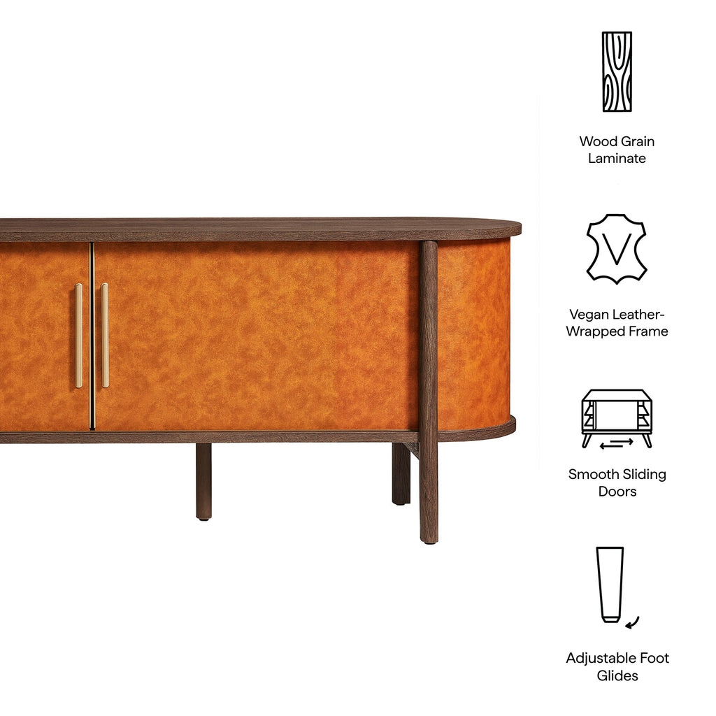 Coralie Curved 71" Vegan Leather Oval TV Stand - Walnut Tan